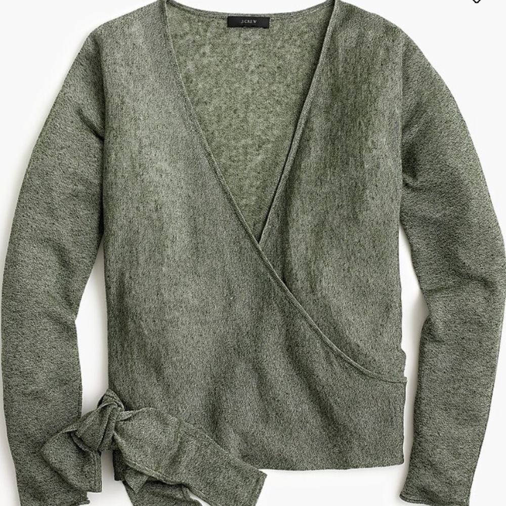 JCrew Linen wrapped cardigan in heathered green; size large